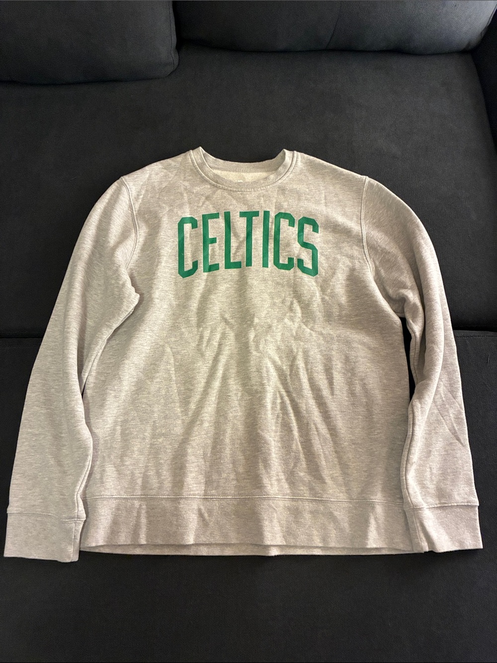 Fanatics Gray Crewneck Sweatshirt with Green Celtics Script